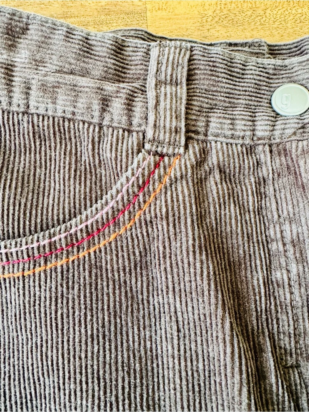 Gymboree Brown Corduroy Skirt with Rainbow Topstitch Size 10